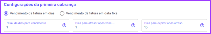 configuração da primeira cobrança