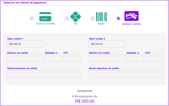 multiplos cartões